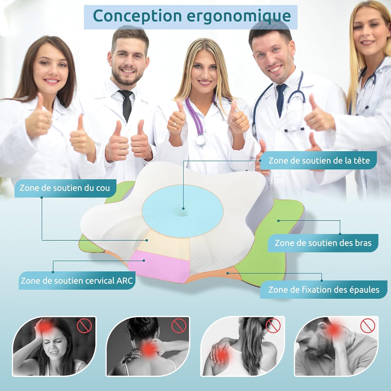 Oreiller orthopédique pour les douleurs au cou - Mousse à mémoire de forme ergonomique