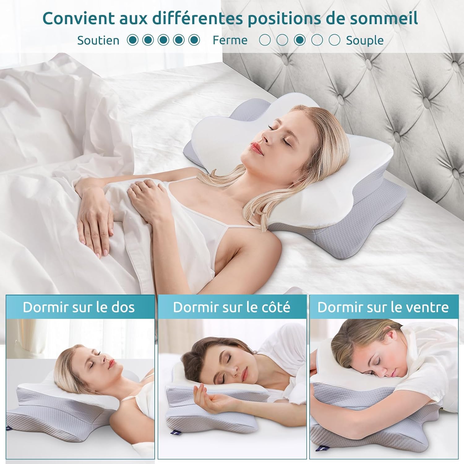 Oreiller orthopédique pour les douleurs au cou - Mousse à mémoire de forme ergonomique